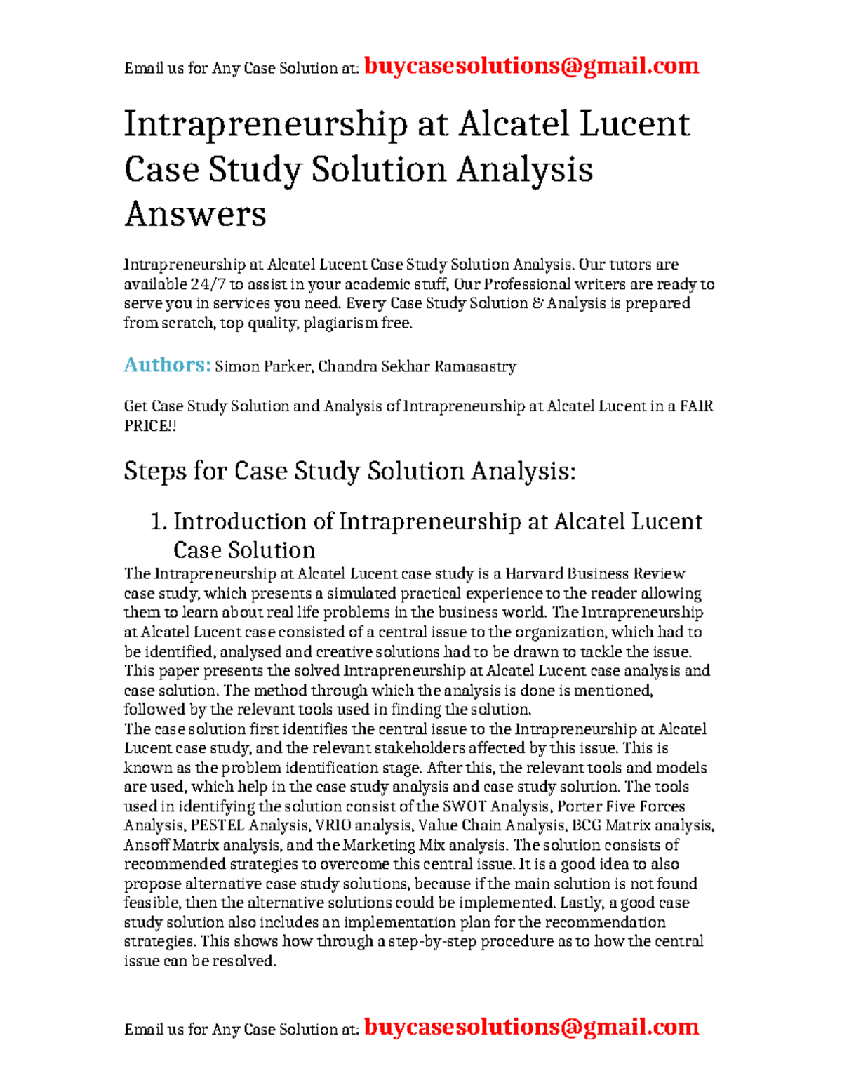 Final Exam Case Study Solution: Intrapreneurship at Alcatel Lucent ...