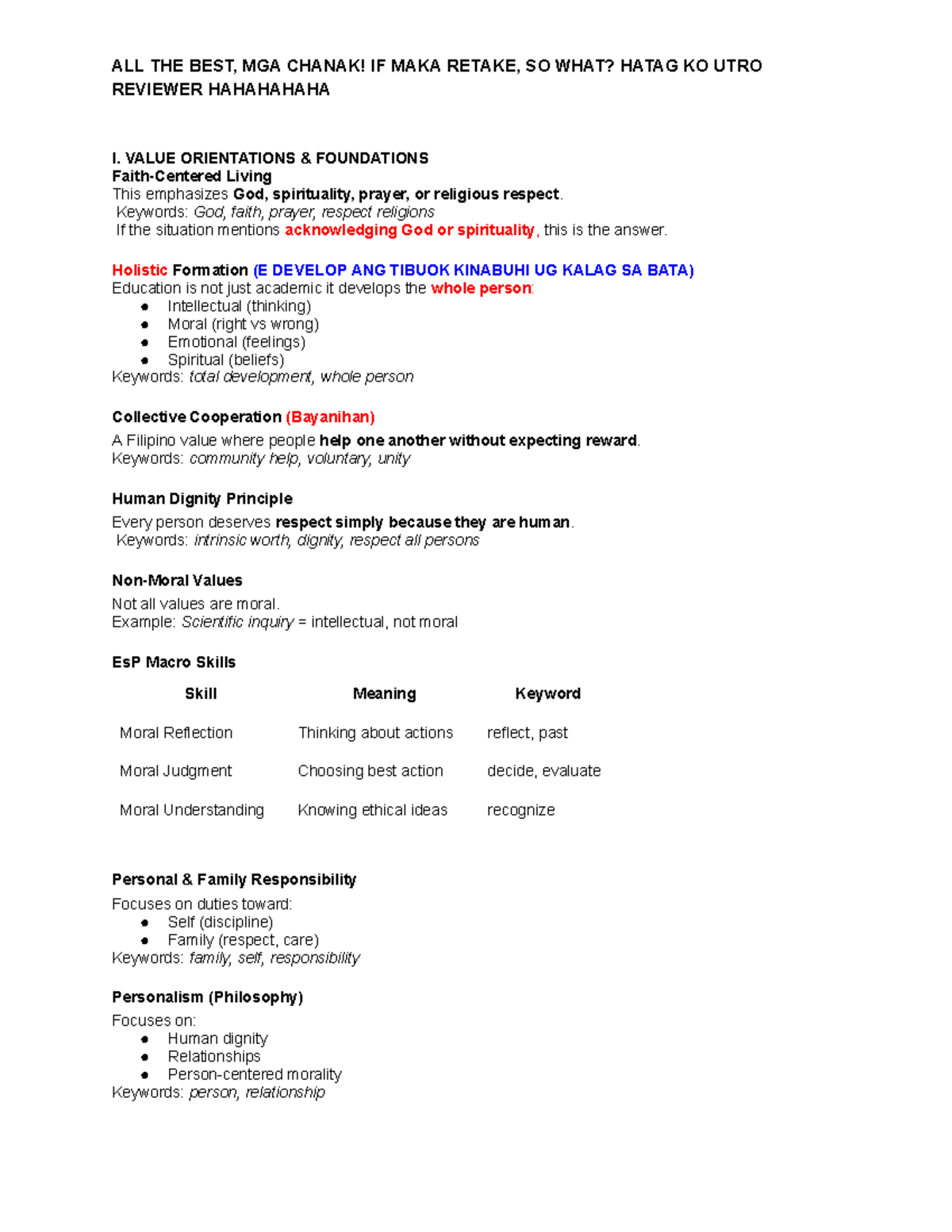 EDU-577 - Comprehensive Reviewer for Values Education Concepts - Studocu