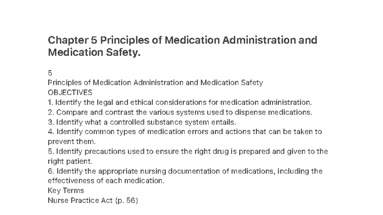 Chapter 5: Principles of Medication Administration & Safety (NUR 101 ...