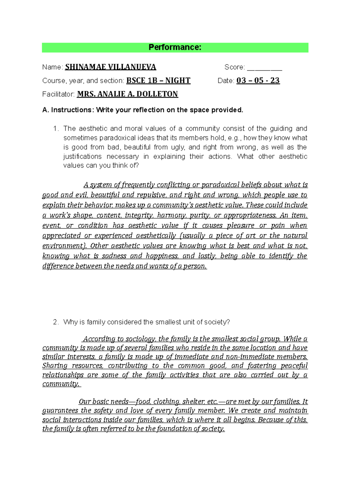 CWTS Module 1 Reflection Guidelines and Answer Sheet - Studocu