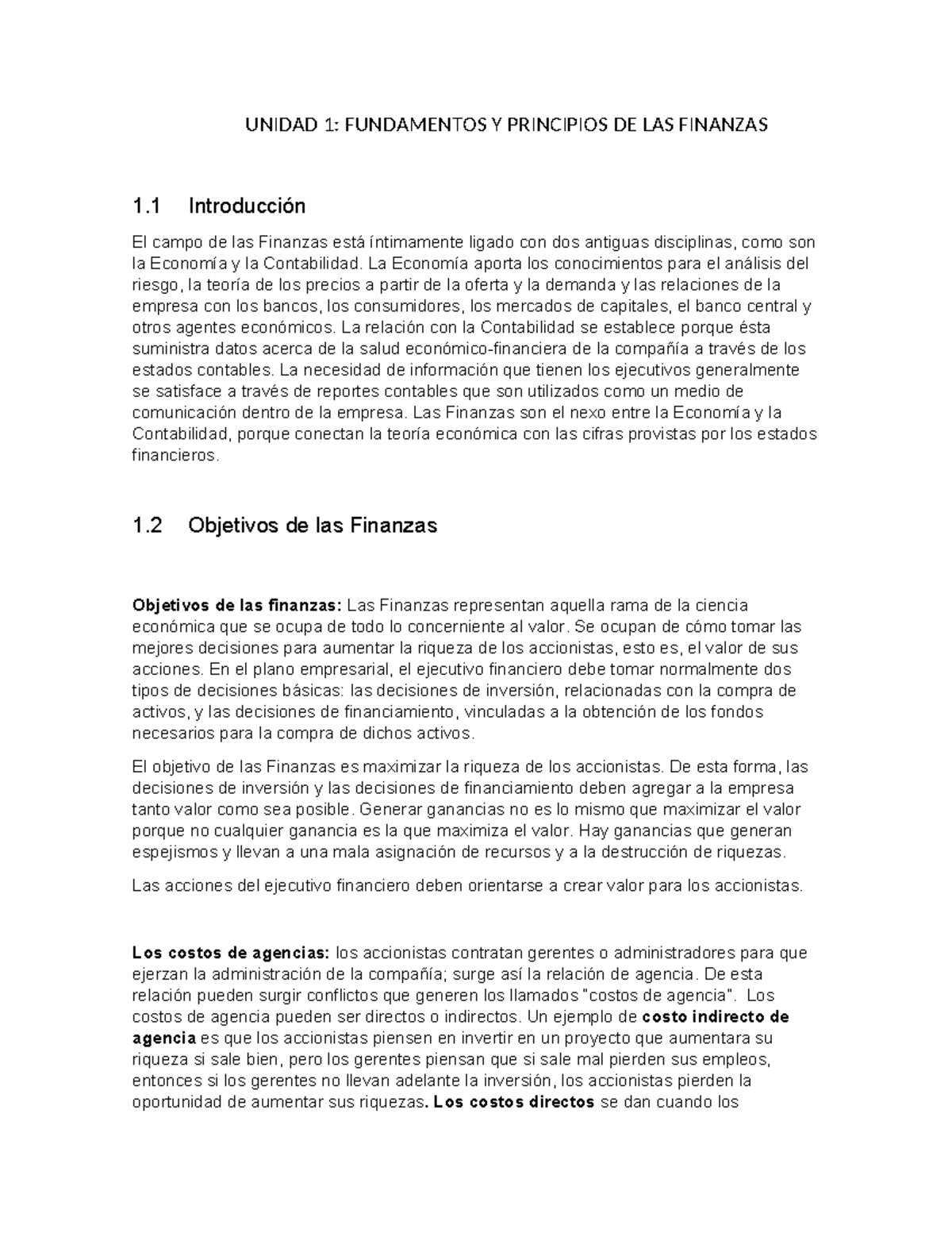 Unidad 1: Fundamentos y Principios de las Finanzas - Introducción y ...