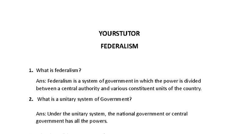 Federalism - Chapter Notes (YOURSTUTOR) - Studocu