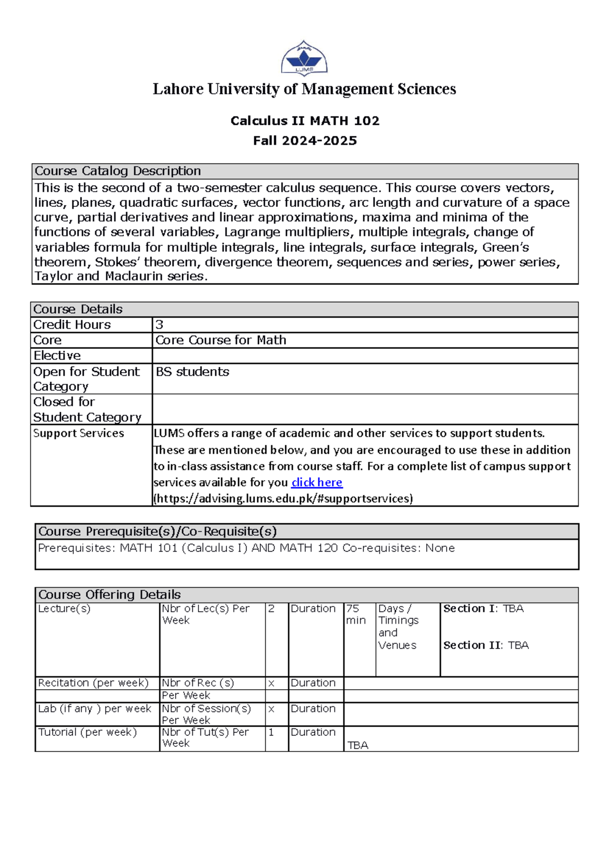 MATH 102-Calculus-II-Shehryar Sikander - Calculus II MATH 102 Fall 2024 ...