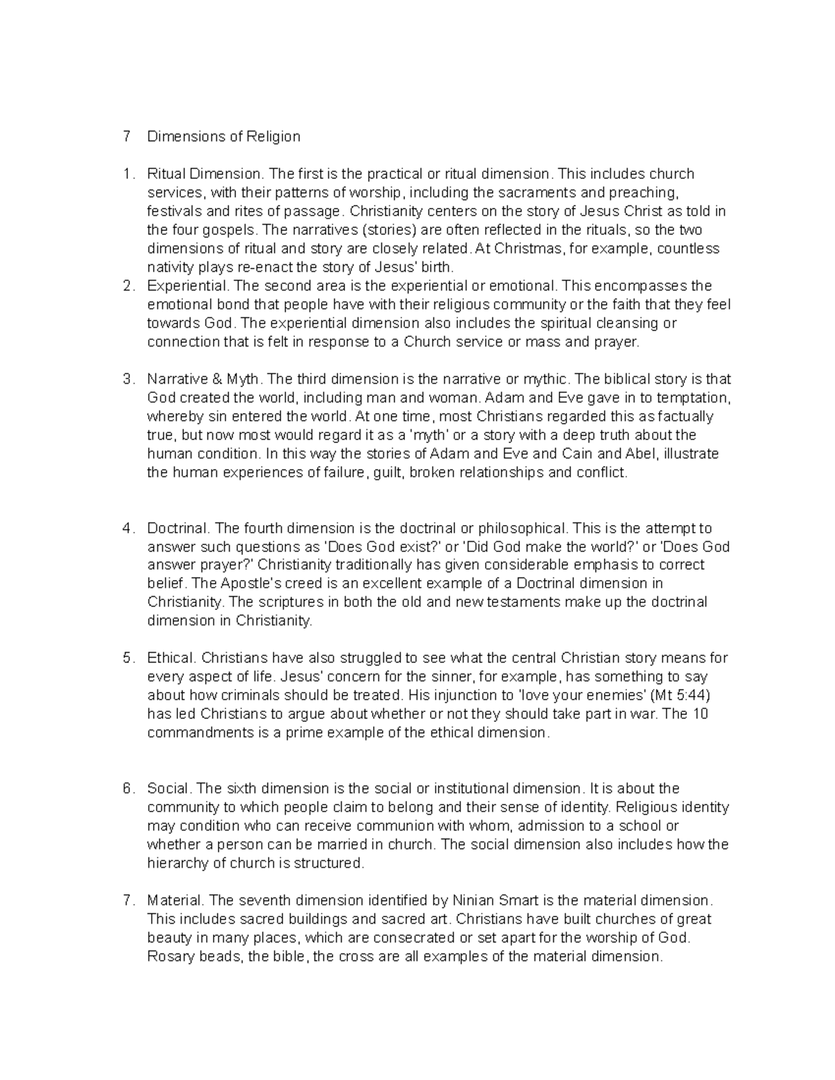 7 Key Dimensions of Religion: Insights and Analysis - Studocu