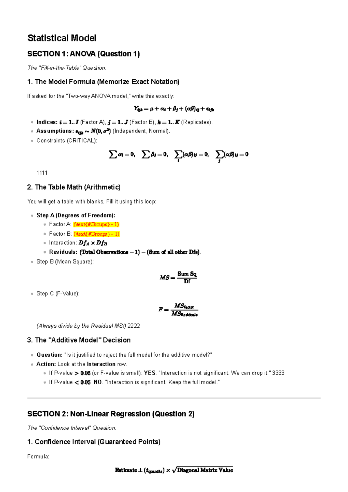Statistical Model: ANOVA, Regression & GLM Overview (STAT101) - Studeersnel
