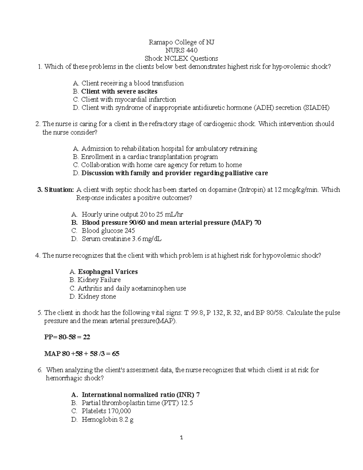 NURS 440 Final Exam: Shock NCLEX Questions and Answers - Studocu