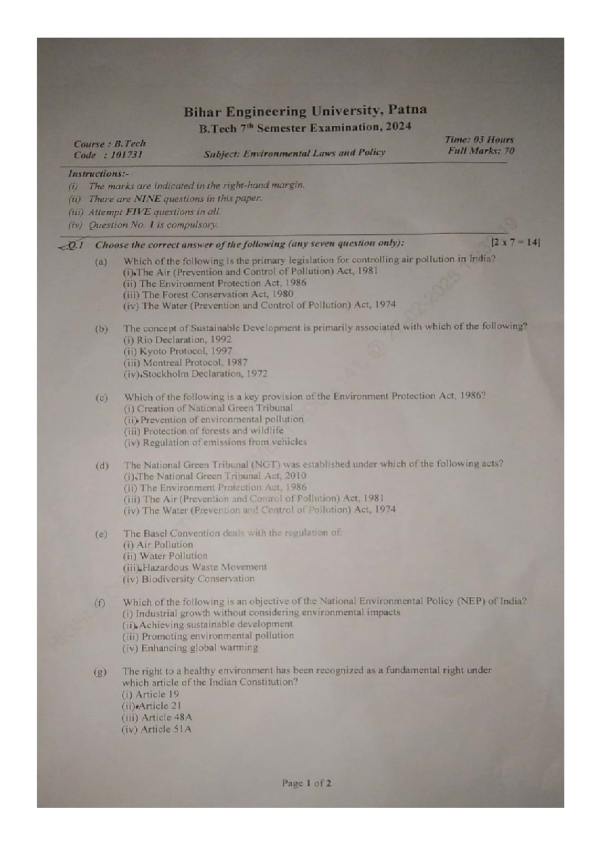 Environmental Law and Policy Notes (Course Code: ENV 101) - Studocu