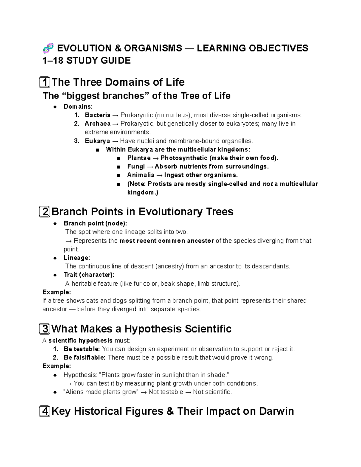 Evolution and Selection Core Concepts Study Guide (BIO101) - Studocu