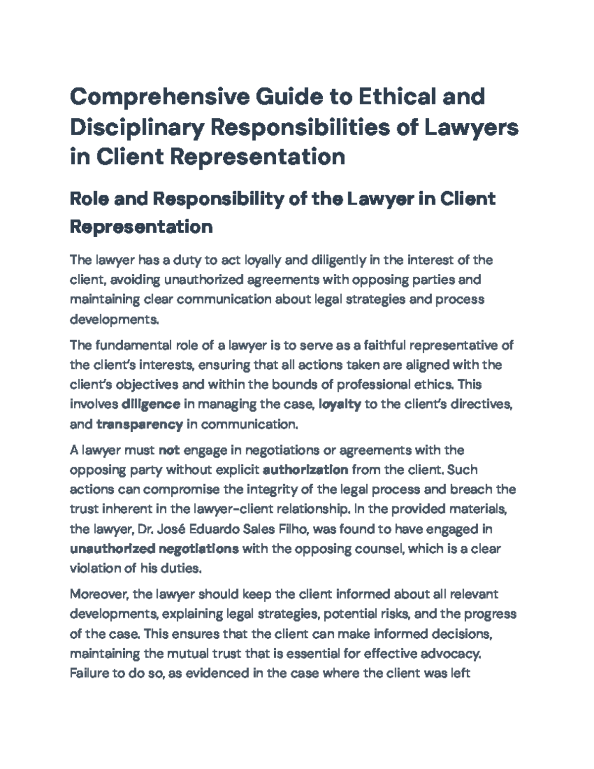 Comprehensive Ethical Responsibilities of Lawyers in Client ...