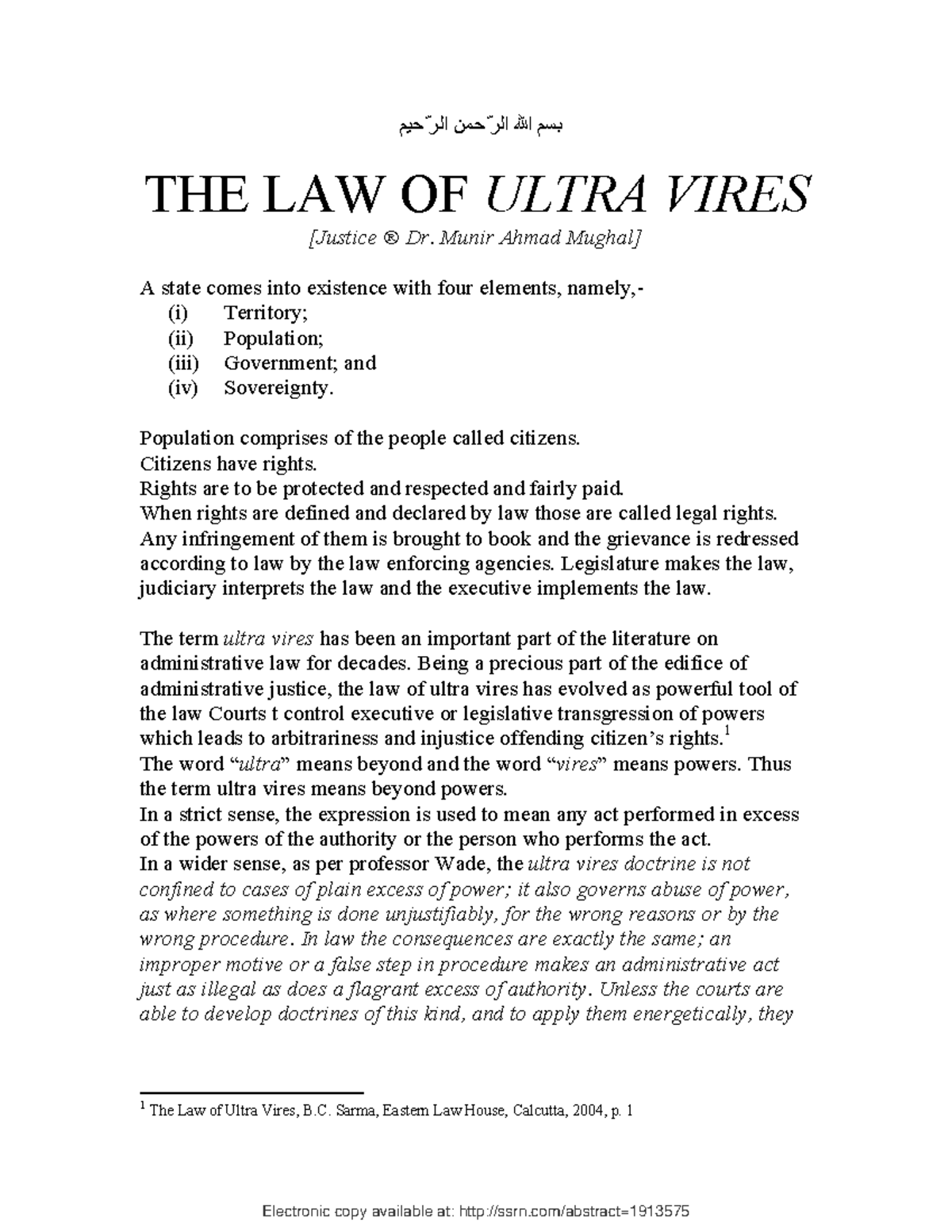 The Law of Ultra Vires: Research Notes on Administrative Powers and ...
