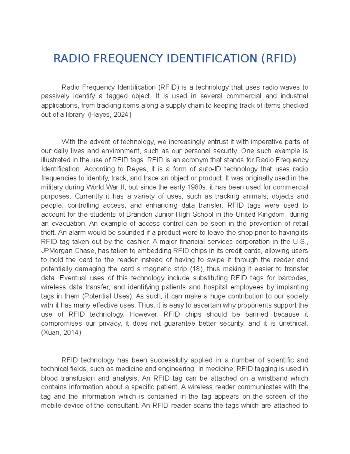RFID Technology Overview and Applications: A Comprehensive Study - Studocu