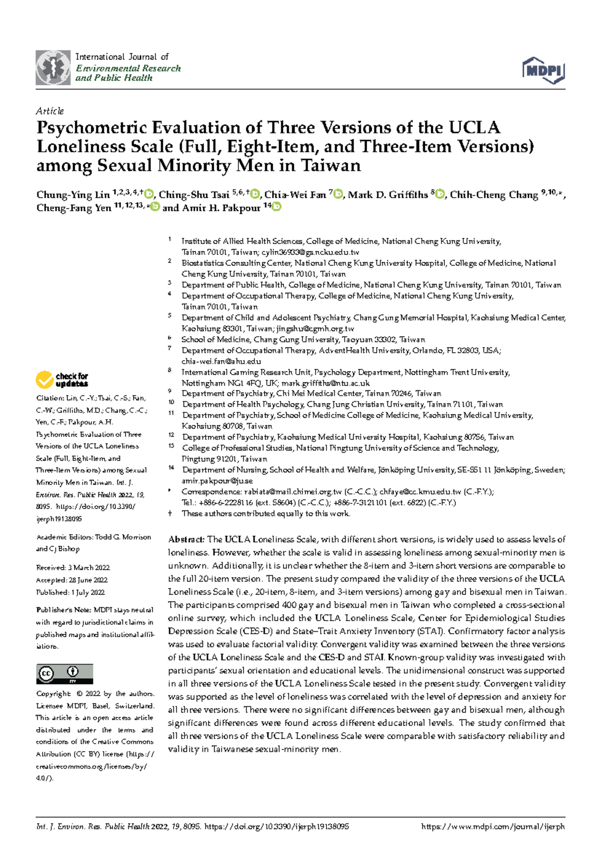 Psychometric Evaluation of UCLA Loneliness Scale Versions in Sexual ...