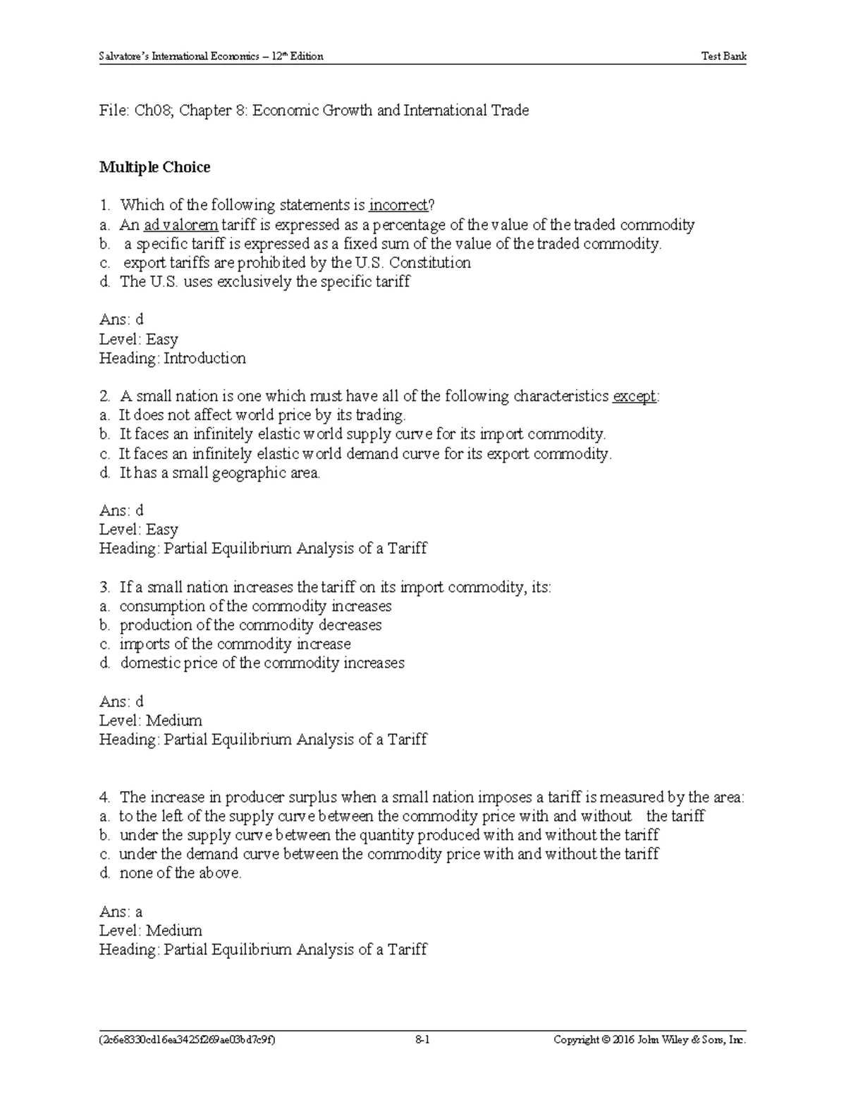 Ch03 - The Standard Theory of International Trade: MCQs & Key Concepts ...