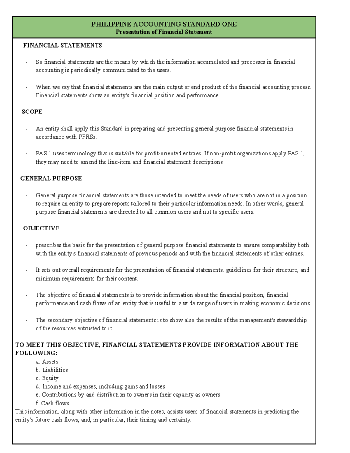 PAS 1 - Presentation of Financial Statements Overview and Guidelines ...