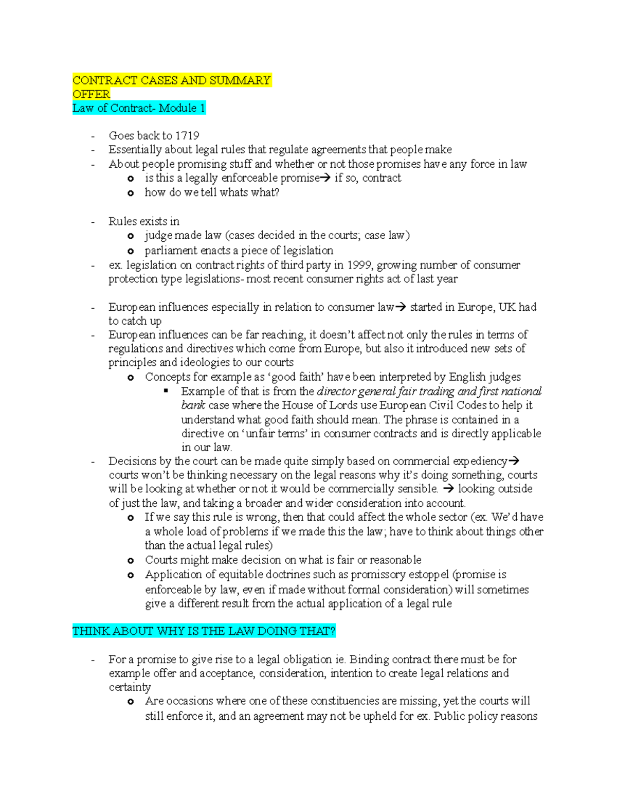 Contract Law Overview: Key Cases and Concepts in Module 1 - Studocu