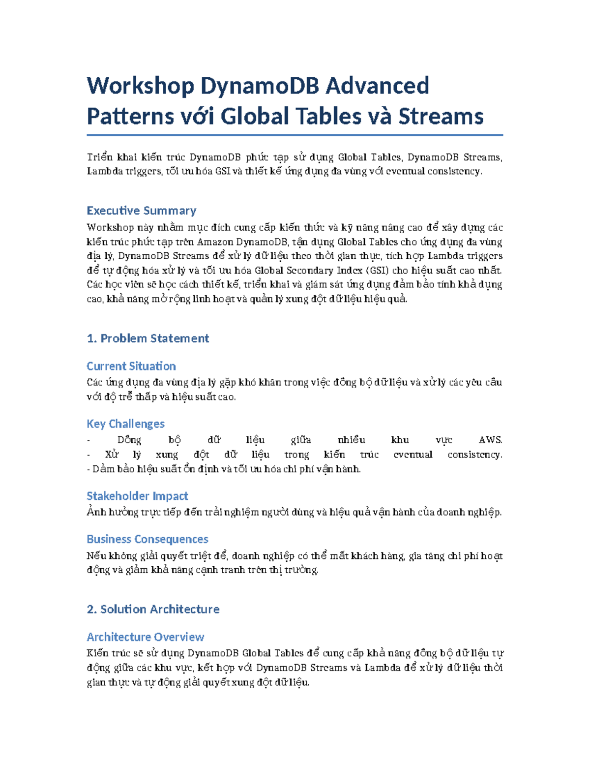 DynamoDB Advanced Patterns Workshop: Global Tables & Streams - Studocu