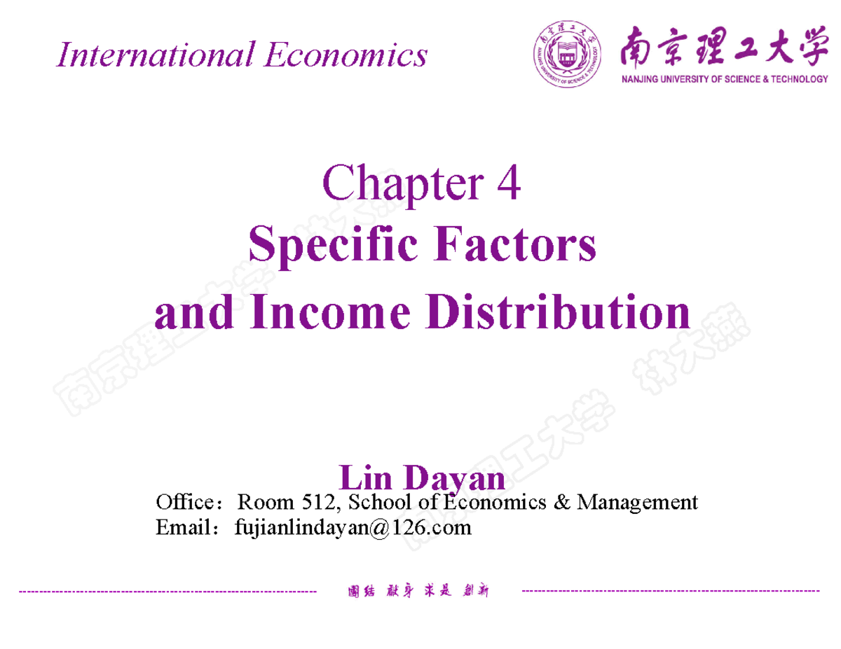 International Economics (512) Chapter 4: Specific Factors & Income ...