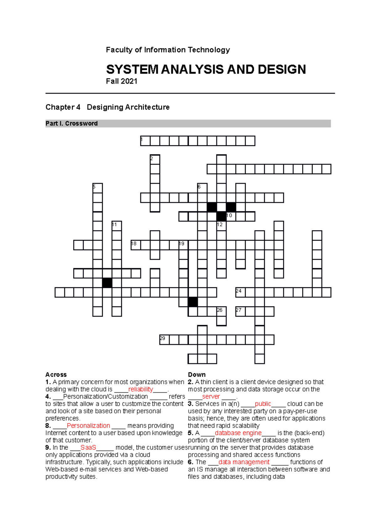 SAD 2021 - Chapter 4 Designing Architecture Crossword & Short Answers ...
