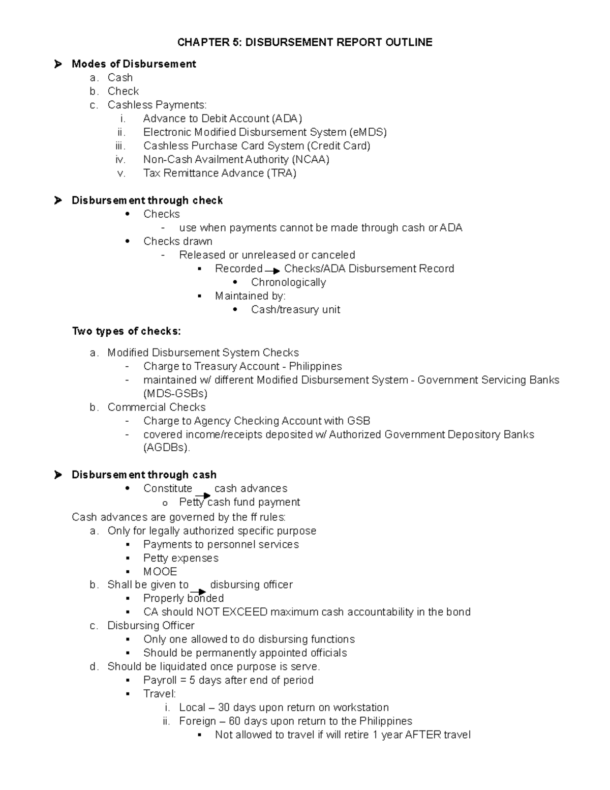 Chapter 5 - 1112222hhhh - CHAPTER 5: DISBURSEMENT REPORT OUTLINE Modes ...