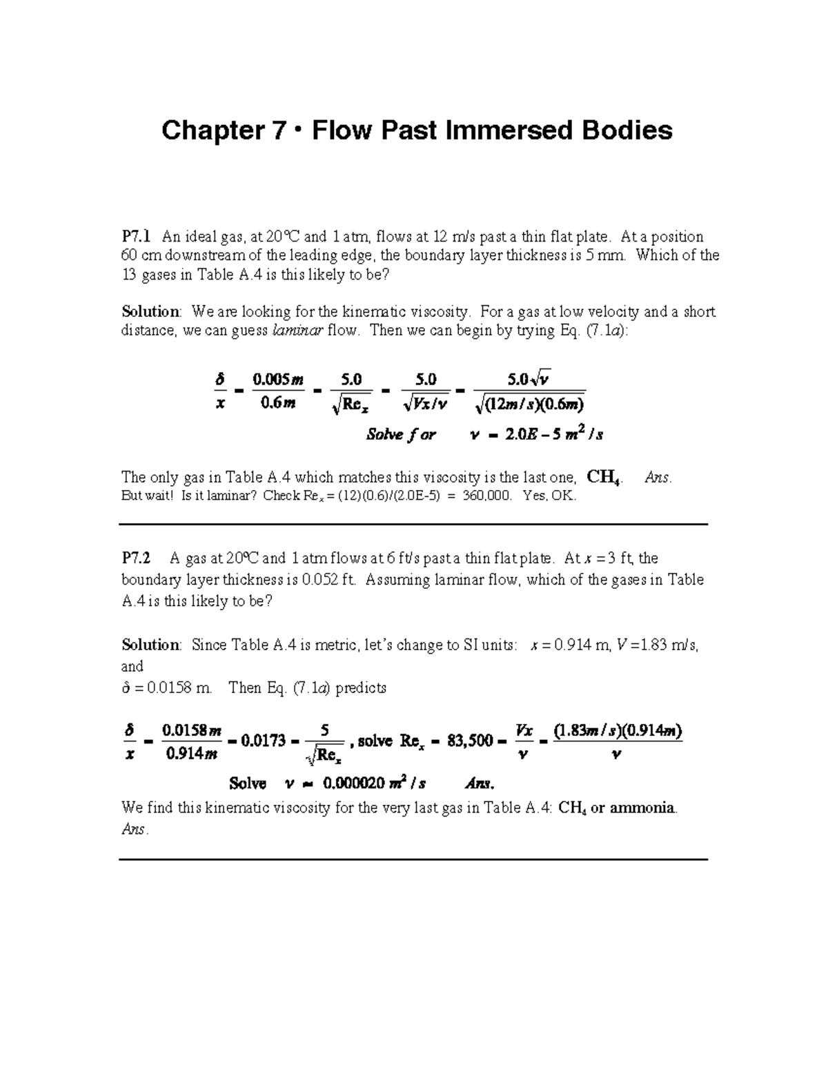 Chapter 7 Solutions Manual: Flow Past Immersed Bodies (Fluid Mechanics ...