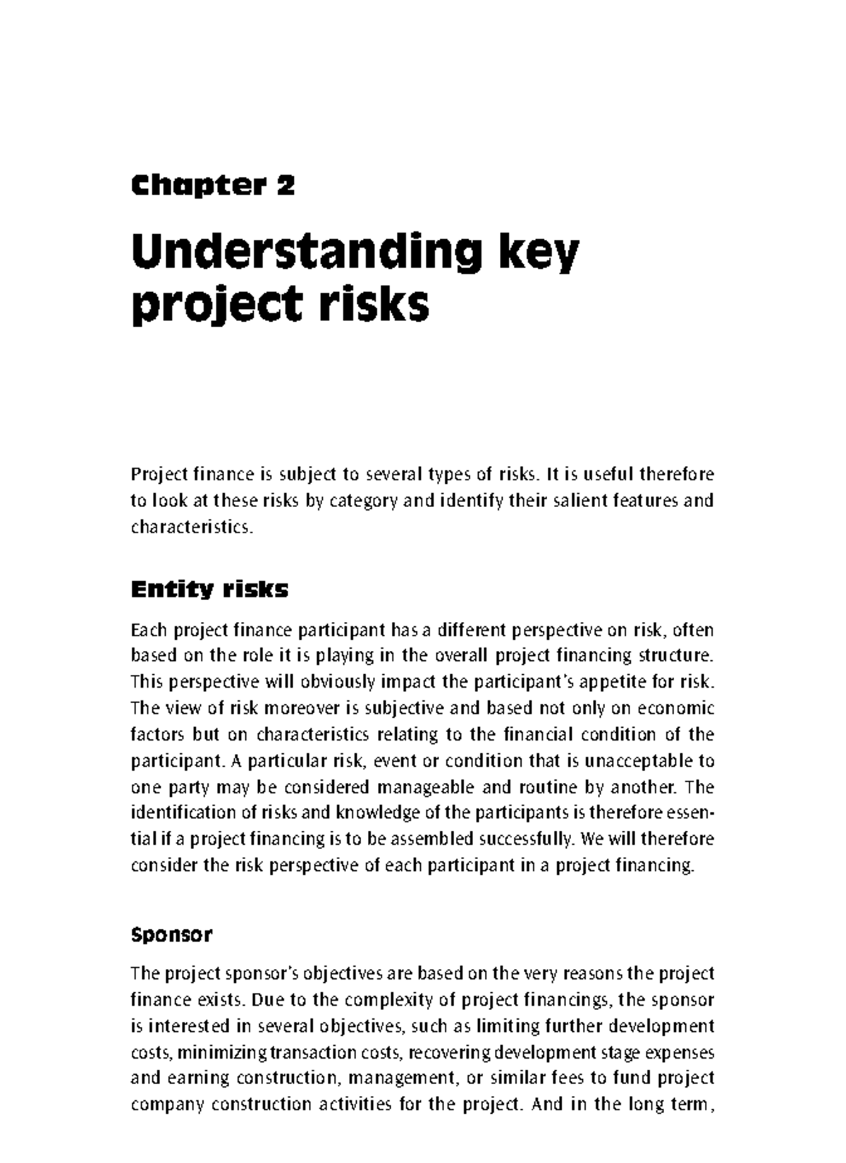 Chapter 2: Understanding Key Project Risks in Project Finance - Studocu