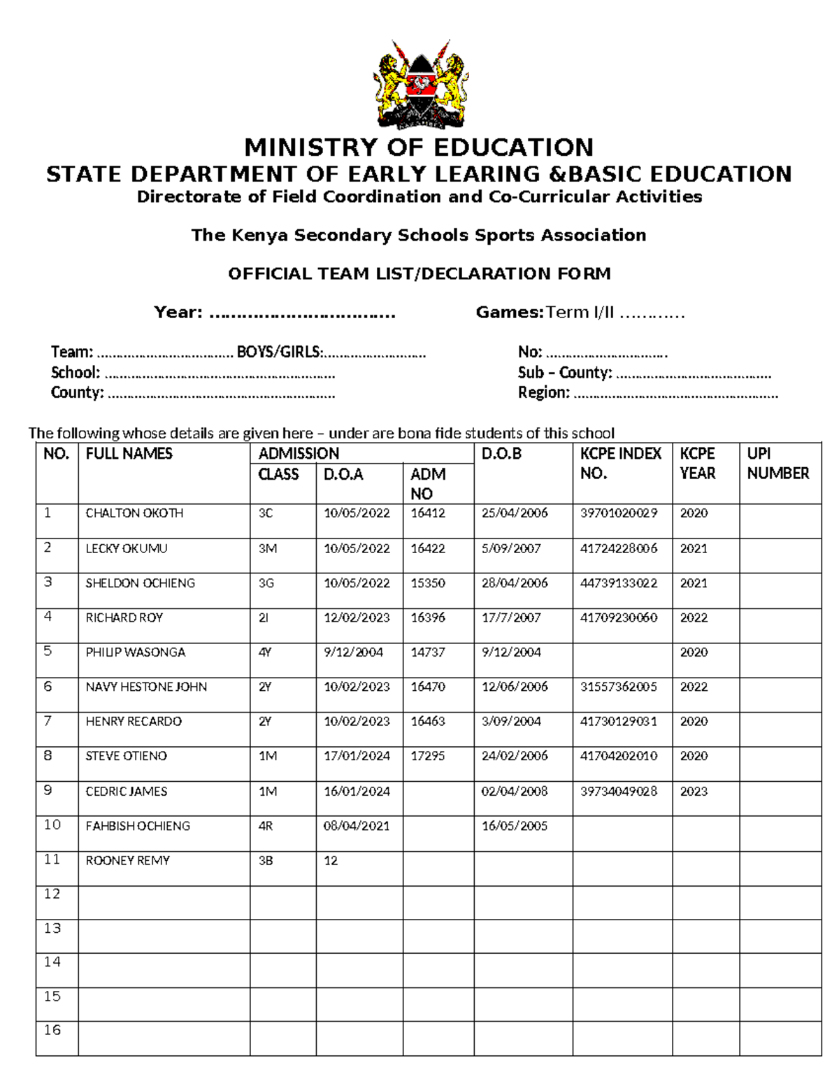 741249231- Declaration-FORM - MINISTRY OF EDUCATION STATE DEPARTMENT OF ...