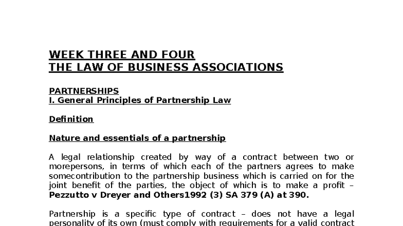 WEEK 3 & 4 BA - Partnership Law Principles and Case Studies - Studocu