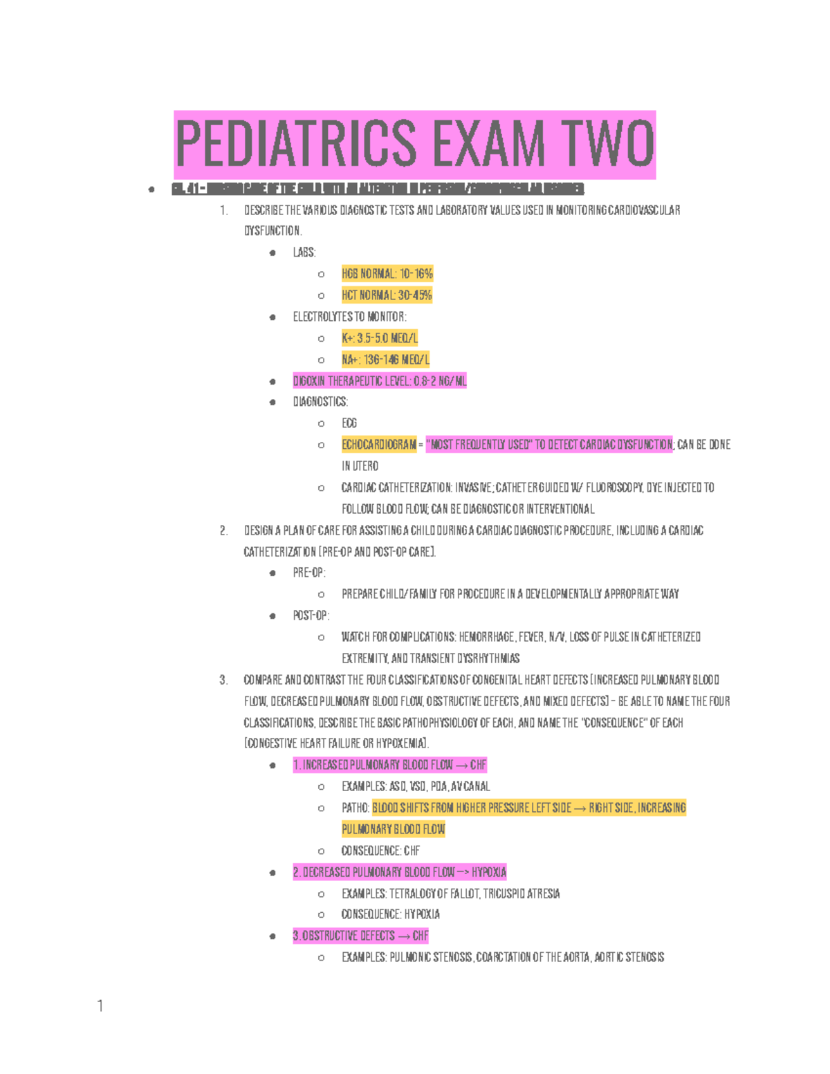 PEDS EXAM 2 - Study Guide on Cardiovascular & Behavioral Disorders ...