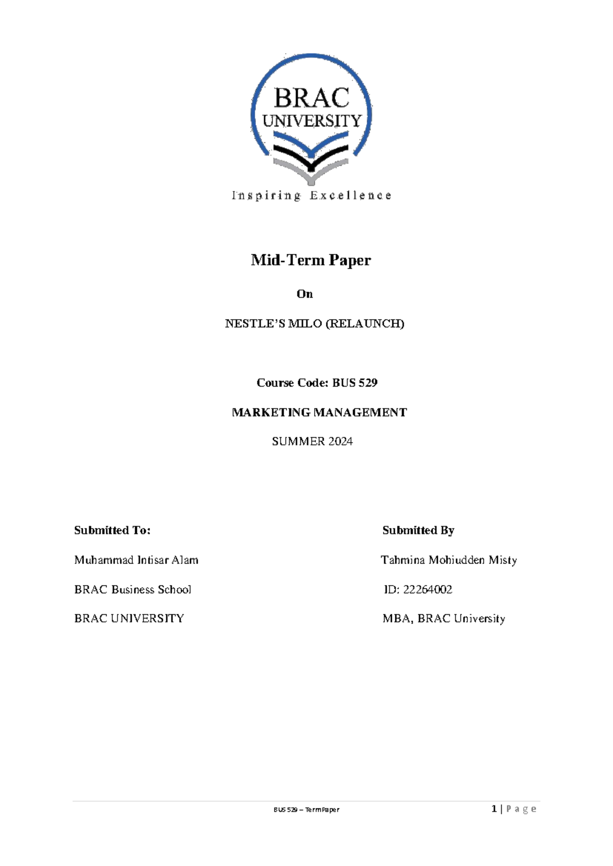 BUS529 Mid term assesment - Misty - BUS 529 – Term Paper 1 | P a g e ...