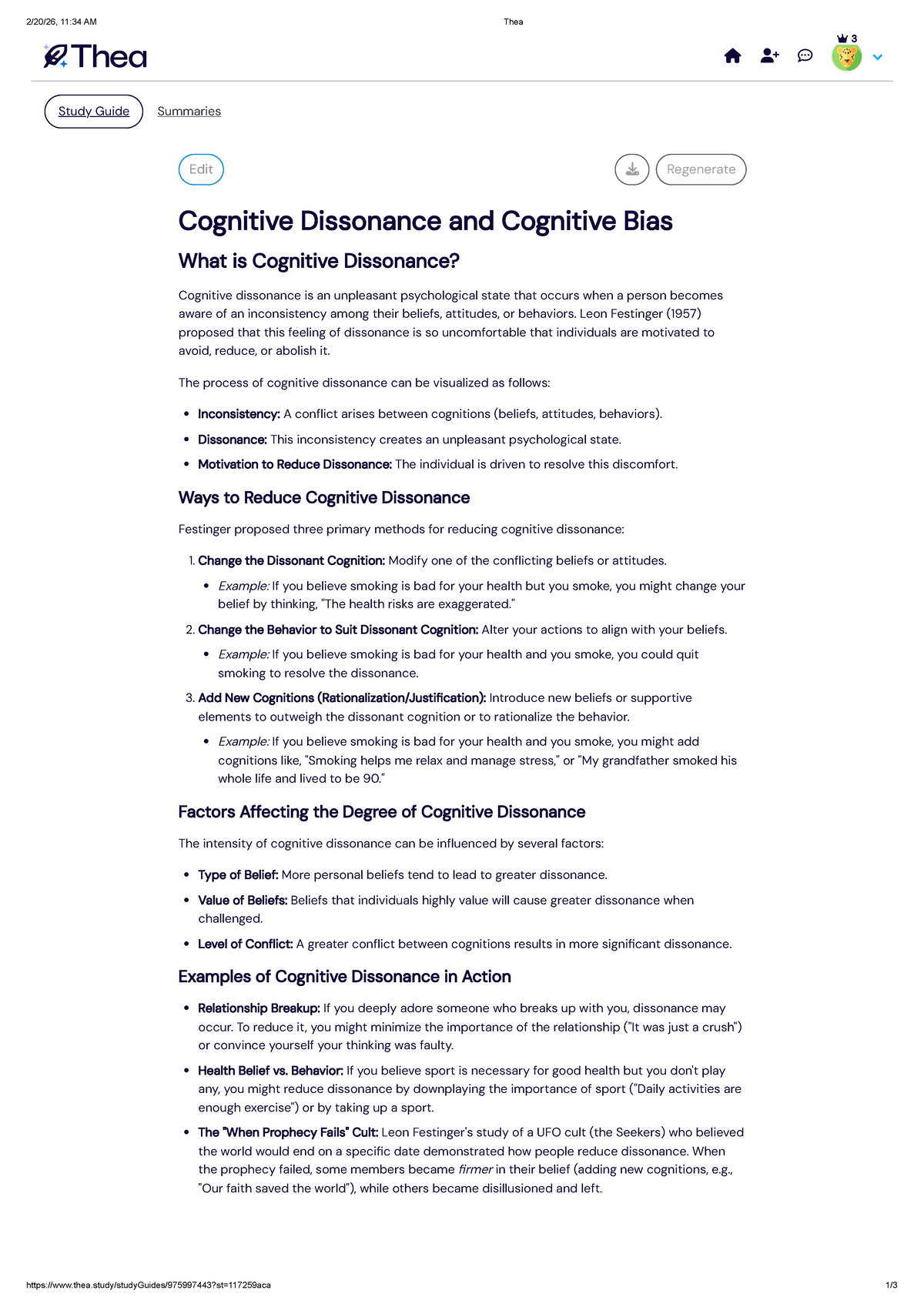 Cognitive Dissonance & Bias Study Guide (AOS1) - Studocu