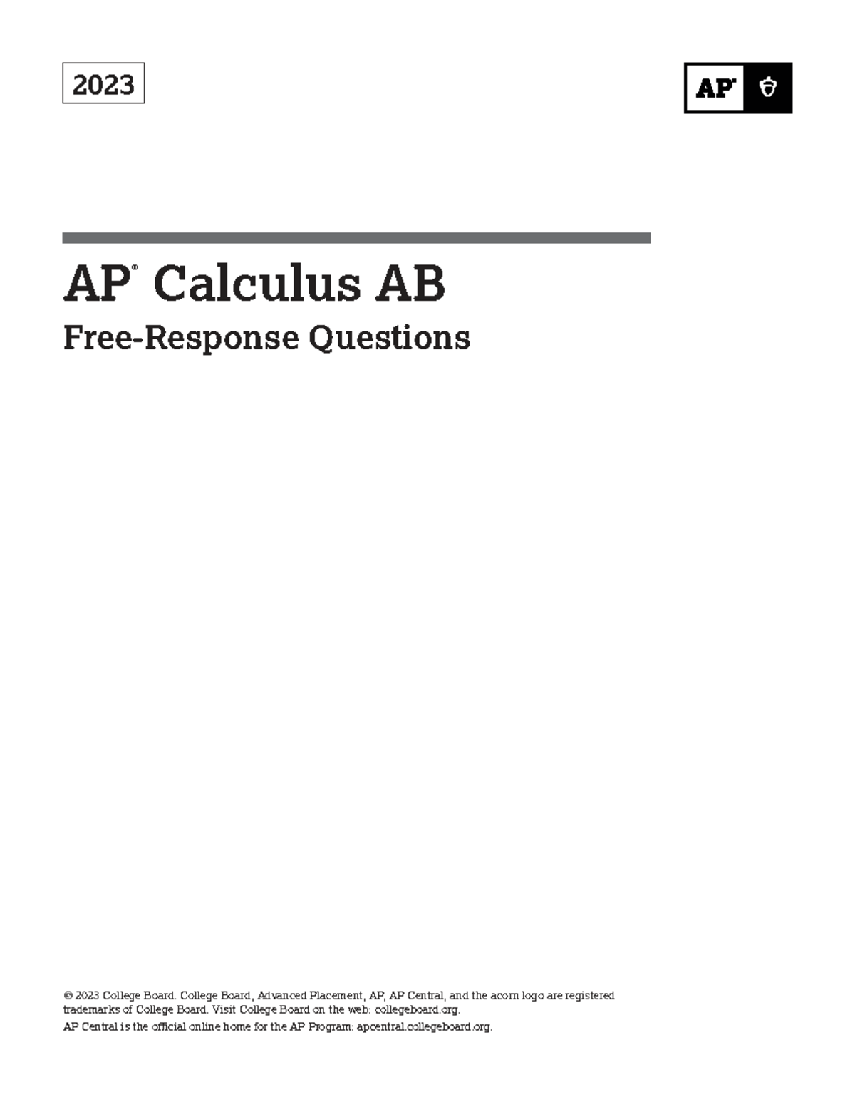2023 AP Calculus AB FRQ Questions - College Board - Studocu