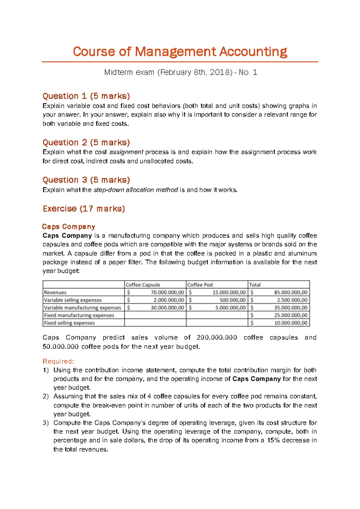 MANAGEMENT ACCOUNTING Module 1: Control Systems & Decision-Making Tools ...