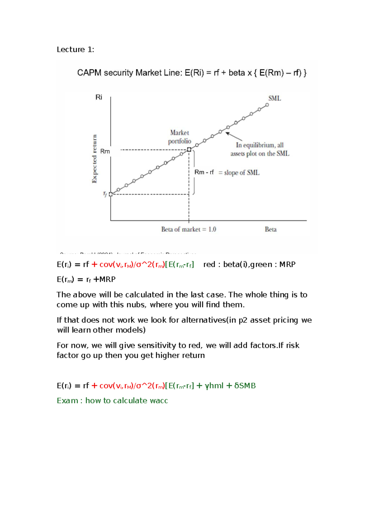 Lecture 1 & 2: E(ri) rf, MRP, and Expected Return Analysis - Studeersnel