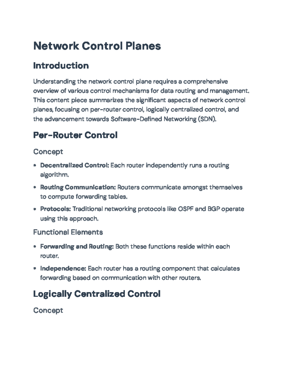 Network Control Planes: Overview of Decentralized and SDN Approaches ...