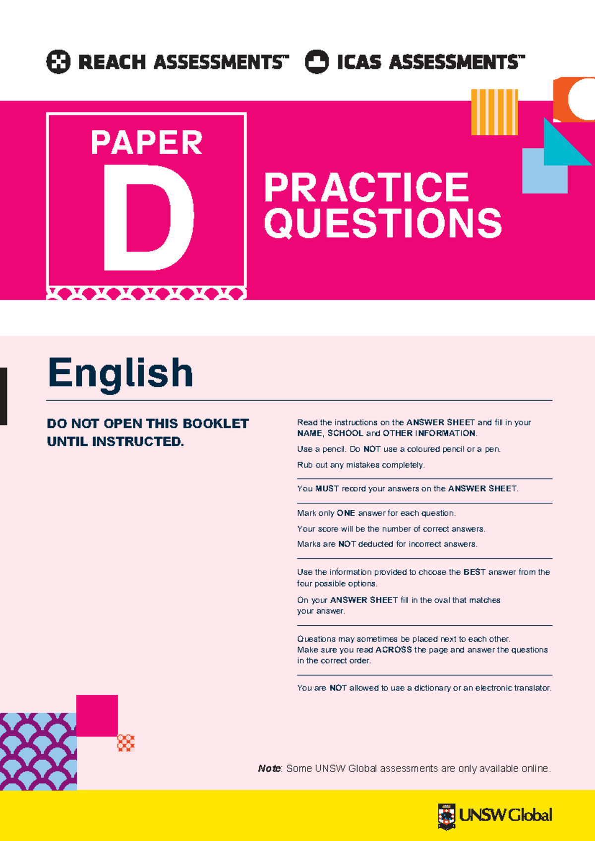 ICAS English Practice Questions Paper D - Sample Notes - Studocu