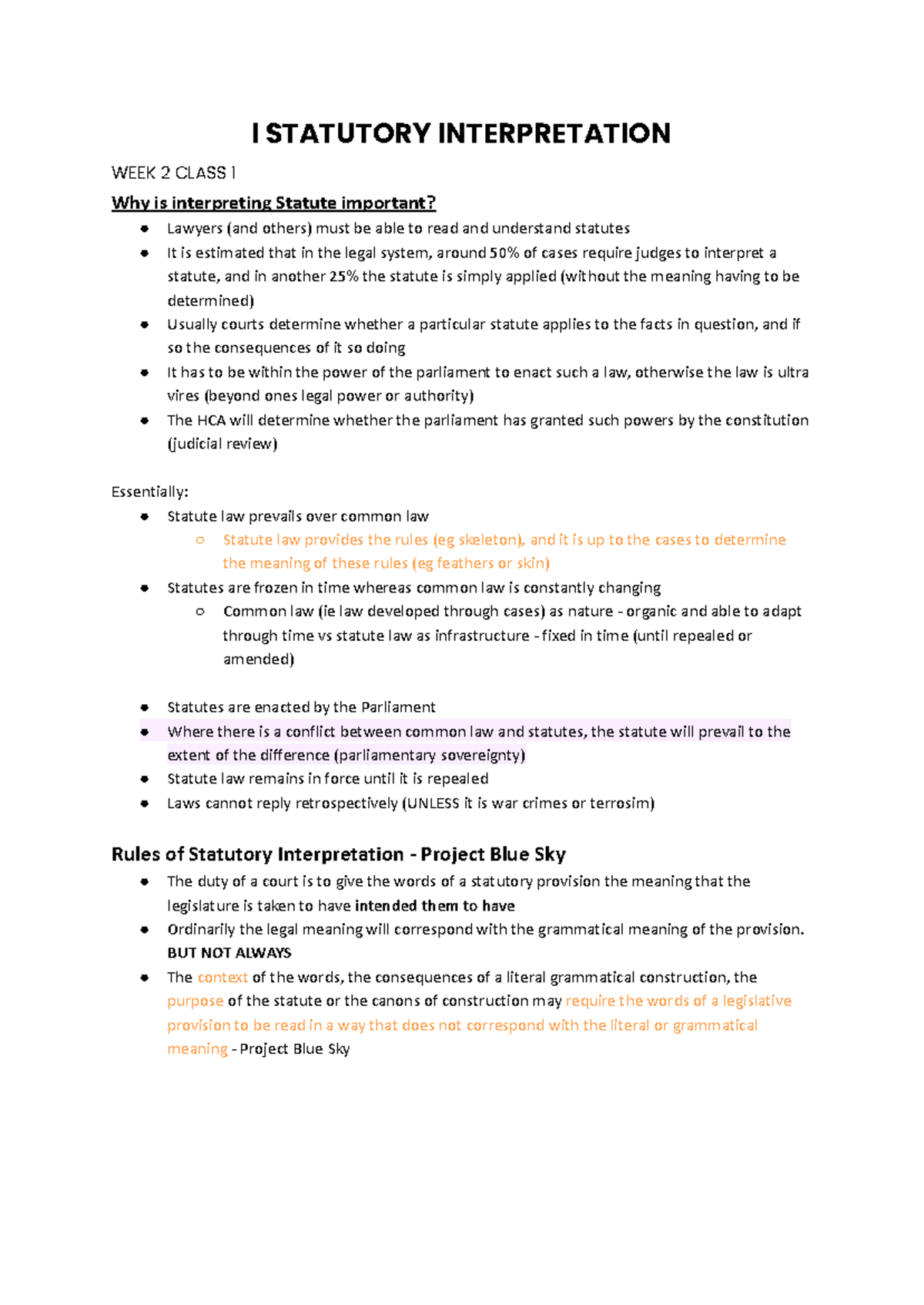 NEW 1052LAWS - Statutory Interpretation & Torts Overview Notes - Studocu
