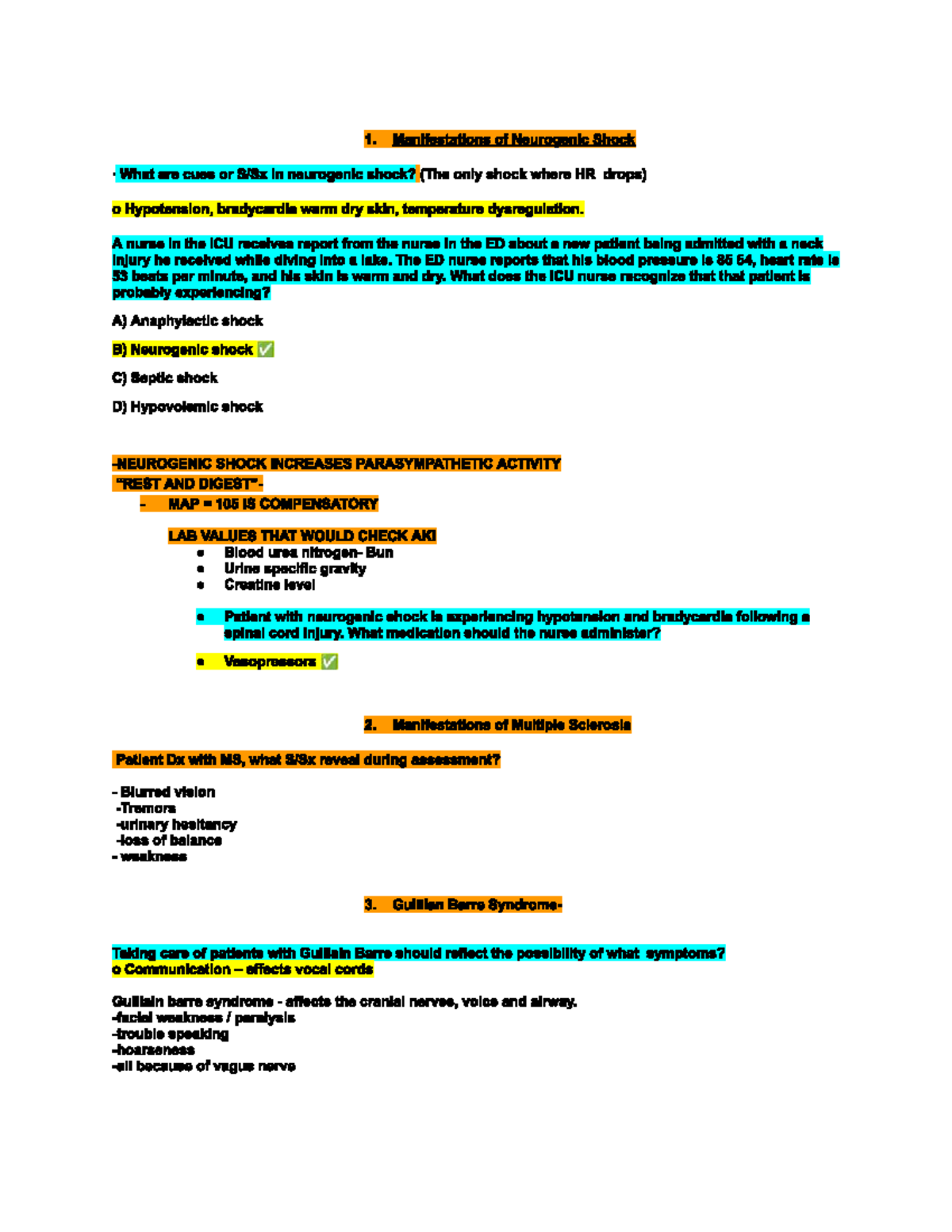Exam 3 - Nursing Management of Shock and Critical Care Conditions - Studocu