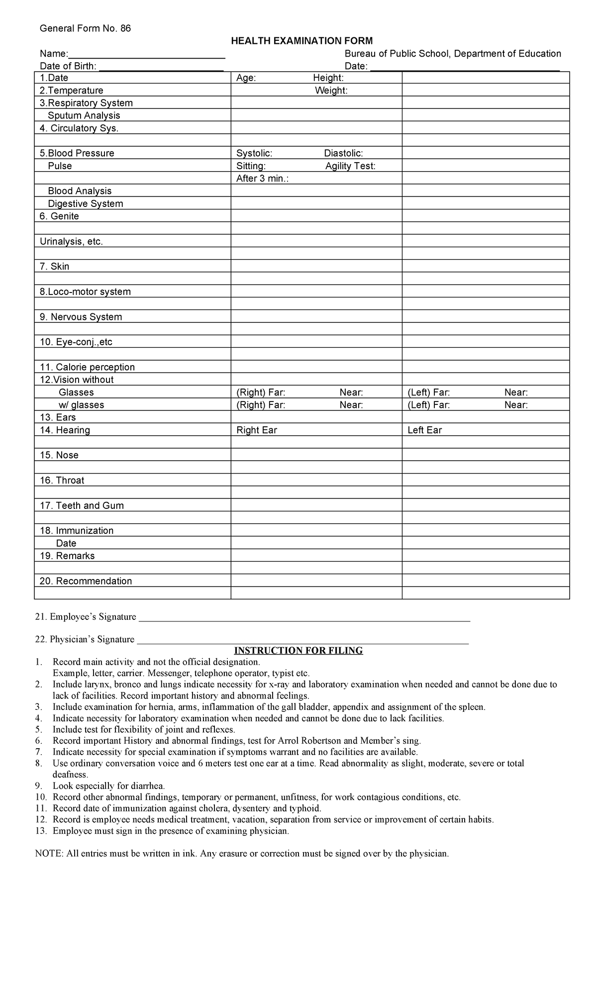 General Form No. 86: Comprehensive Health Examination Report - Studocu