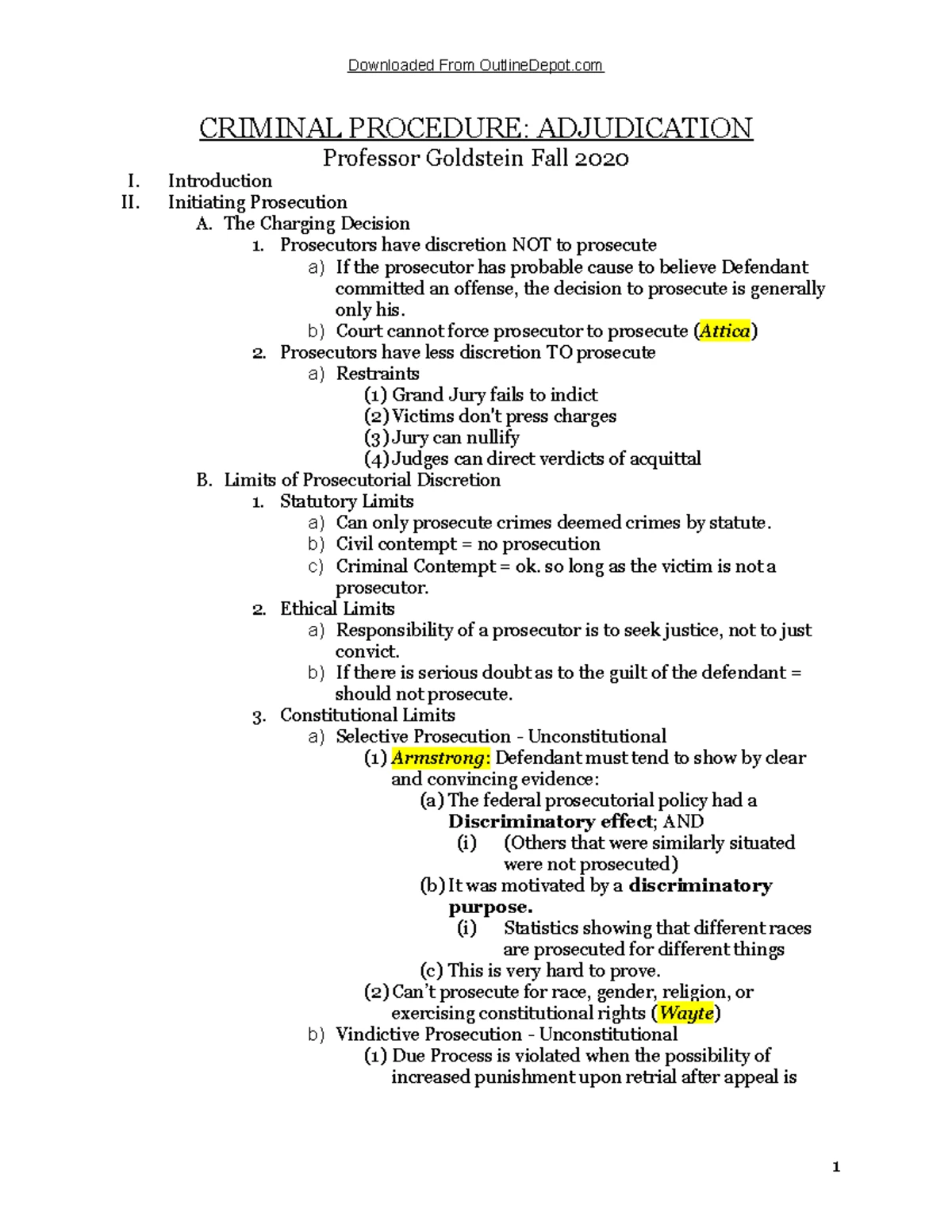 Crim Pro Outline Fall 2022 - FOURTH AMENDMENT: SEARCH AND SEIZURE The ...