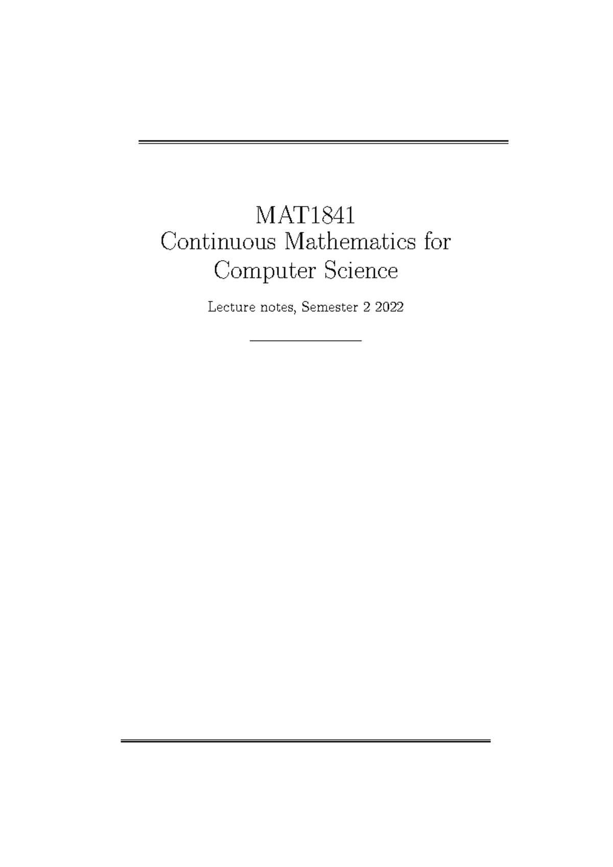 MAT1841 Lecture Notes - Continuous Math for CS, Sem 2 2022 - Studocu