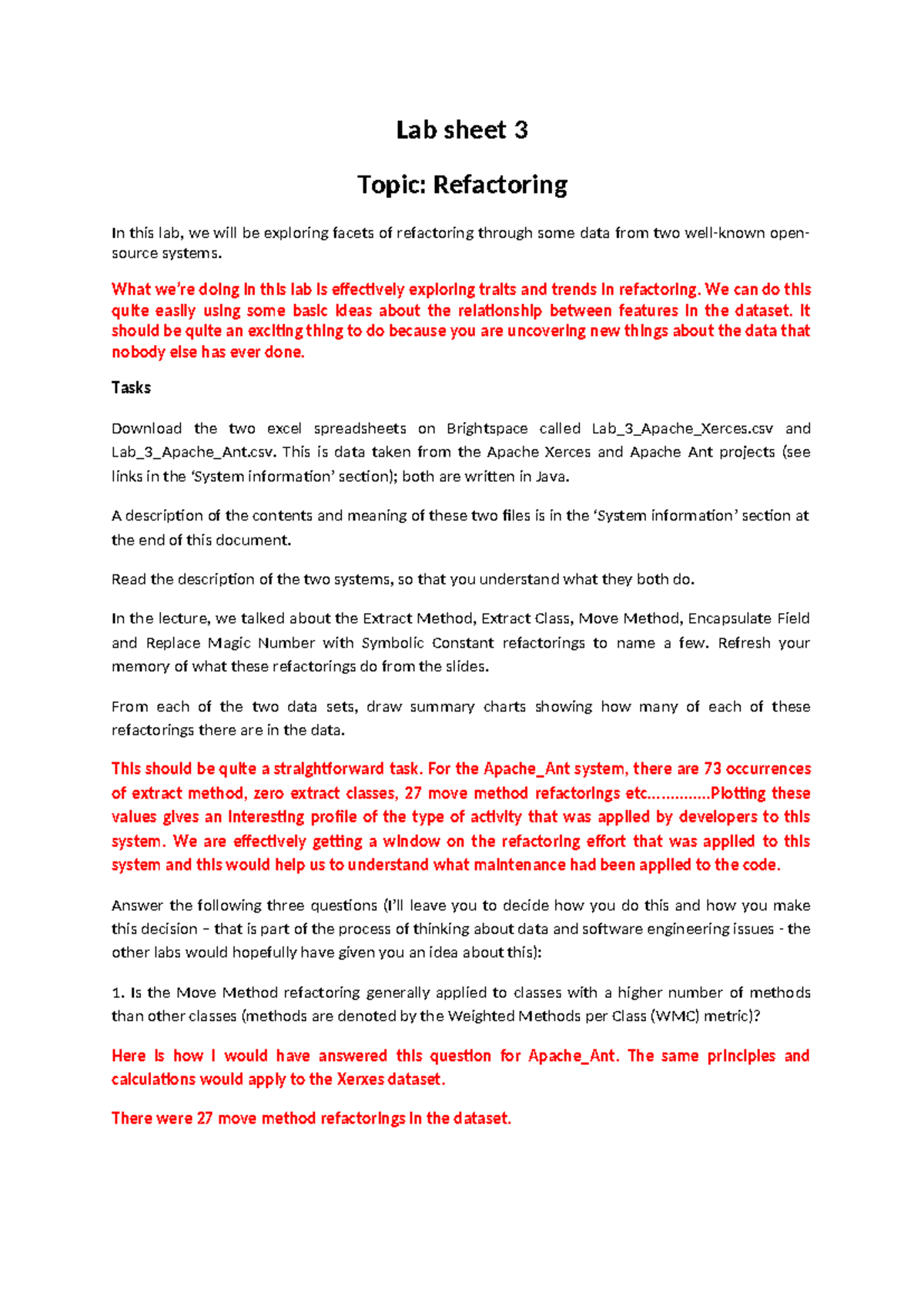 Labsheet 3 2023-24 solutions - Lab sheet 3 Topic: Refactoring In this ...
