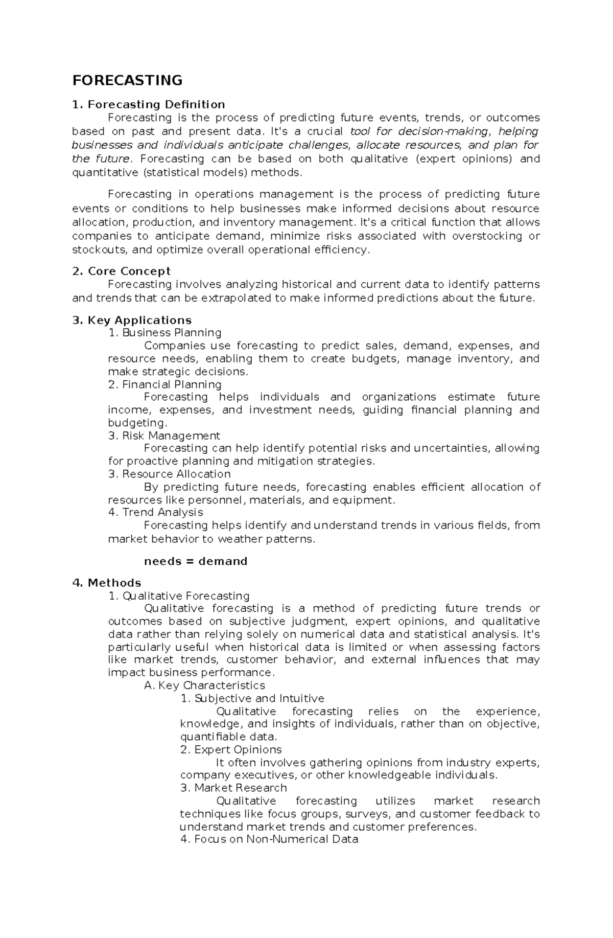 Lesson 3: Midterm Study Notes on Forecasting in Business Law - Studocu