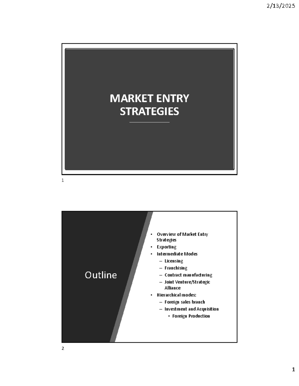 Chap4-Part2-Market Entry Strategies: Overview & Key Modes - Studocu