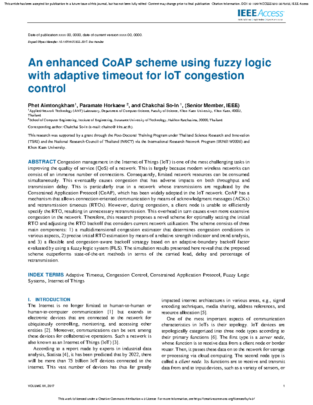 Enhancing CoAP with Fuzzy Logic for IoT Congestion Control (AHS19 ...