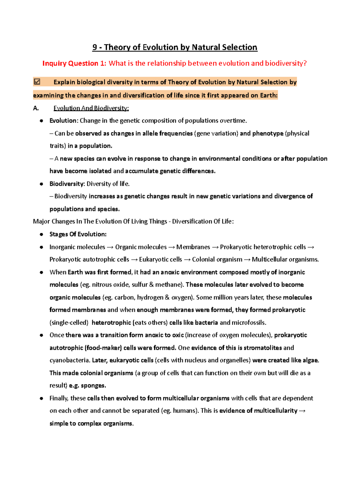 Mod 3 - Bio Notes: Theory of Evolution & Natural Selection Insights ...