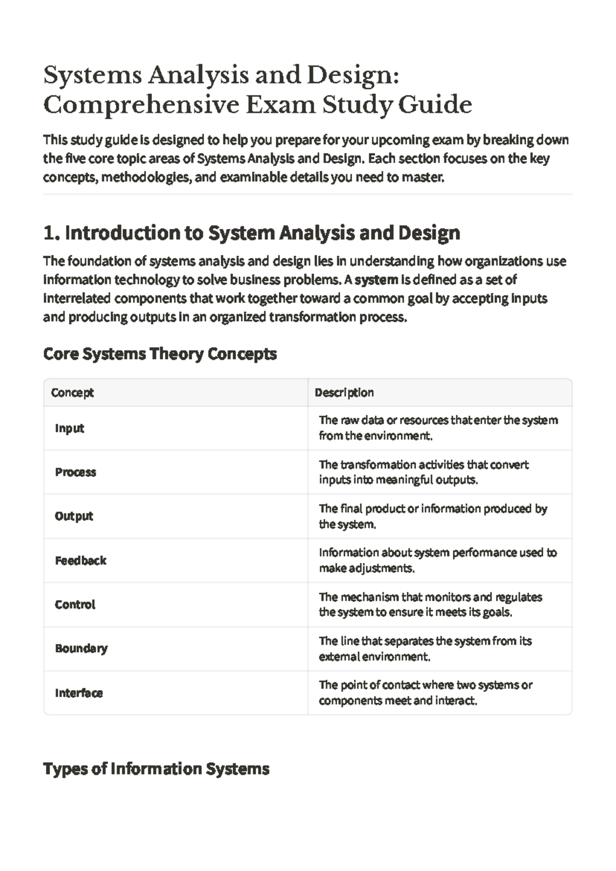 Systems Analysis and Design (SAD) Comprehensive Exam Study Guide - Studocu