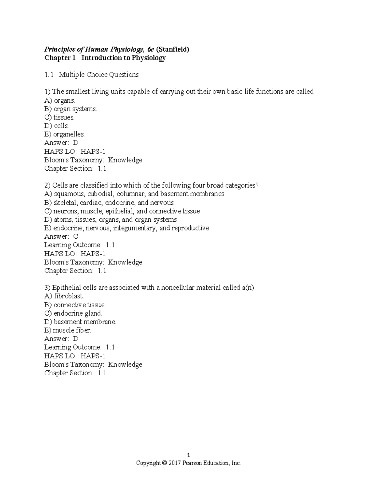 Ch 01 - Physiology Review Questions and Answers - Studocu
