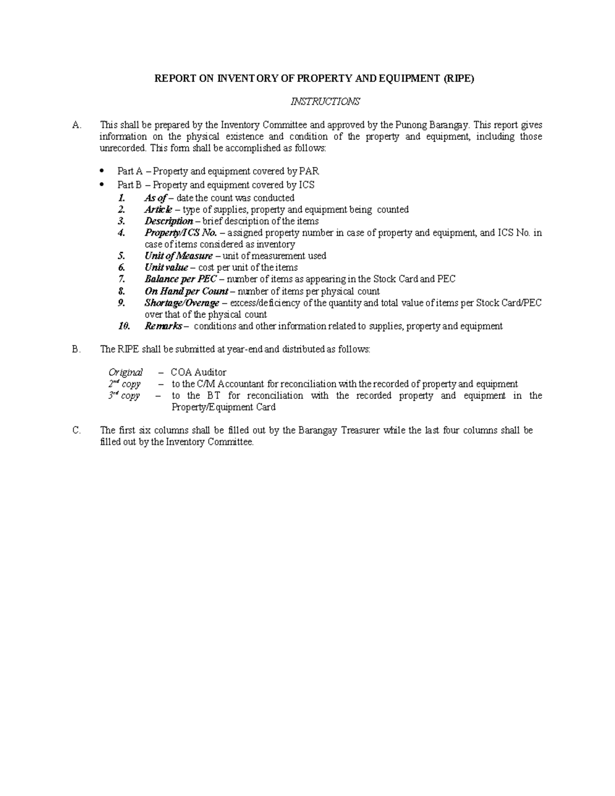RIPE Report on Inventory of Property and Equipment Management - Studocu