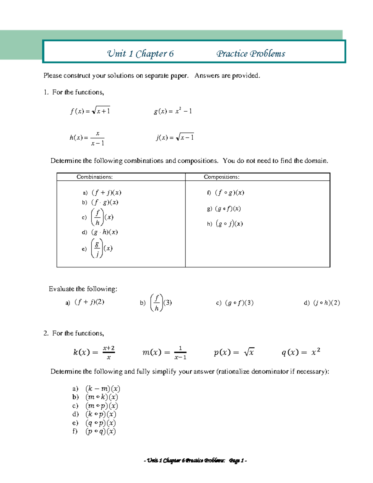 Unit 1 CH6 Practice Problems with Solutions and Answers - Studocu