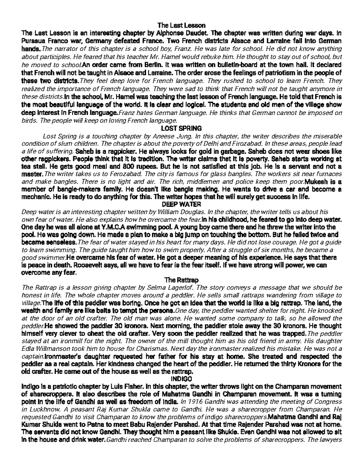 12th Class English Final Exam Notes - Key Chapters and Themes - Studocu